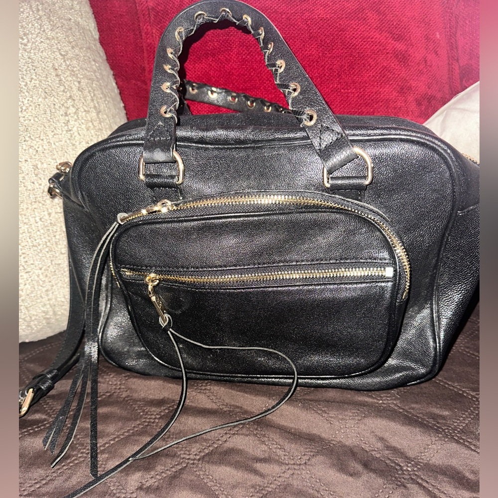 DKNY Black Satchel with Gold Accents
